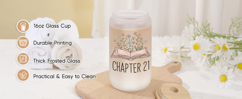 Birthday Gifts for 21 Year Old Female Friend, 2005 Daughter Turning 21, Happy 21st Bday Gifts Idea, 16oz Glass Coffee Tumbler Coolife Chapter 21 Cup, 21st Birthday Gifts for Women Her, 21 year old Girl B0F37WPTCQ
