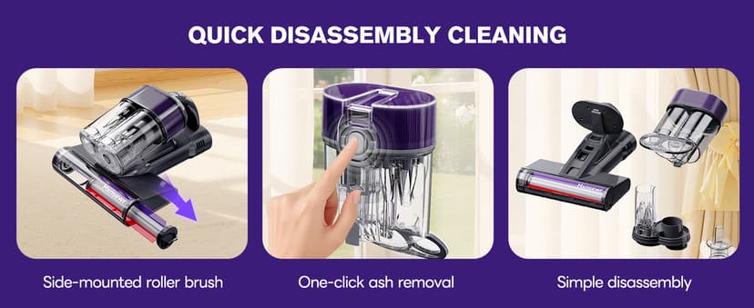 Mattress Vacuum Cleaner, 18Kpa Handheld Bed Vacuum Cleaner with 253.7nm UV-C Light, HEPA Filter & Ultrasoni, 150℉ Heat, Smart Dual Cup, and One-Click ash Removal for Bed, Sofa(Gray)