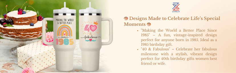 40TH Birthday Gifts for Her, Vintage 1985 Tumbler, 40 Year Old Birthday Gift Idea for Women, Funny 40 & Fabulous Bday Gift for Women, Friends, Daughter, Sister, Mom - Turning 40 Present