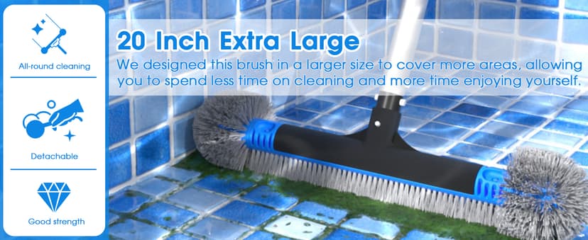 20'' 2 in 1 Pool Brush Head Cobweb Duster Heavy Duty Pool Cleaning Detachable Round Brush with EZ Clip & Wavy Nylon Bristles for Inground Pool & Above-Ground Pool (Without Pole)