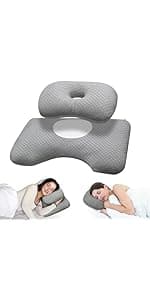 Swaycy Ear Piercing Pillow with an Hole for CNH and Ear Pain Inflammation Pressure Sores for Side Sleepers, Cotton and Polyester Side Sleeper Pillow, Washable and Adjustable Ear Guard Pillow, Gray
