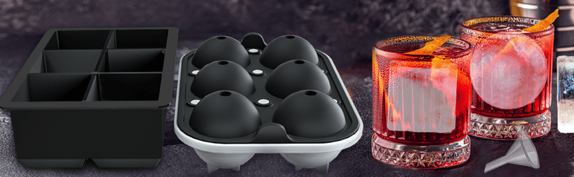 ROTTAY Ice Cube Trays (Set of 2), Sphere Ice Ball Maker with Lid & Large Square Ice Cube Maker for Whiskey, Cocktails and Homemade, Keep Drinks Chilled Black