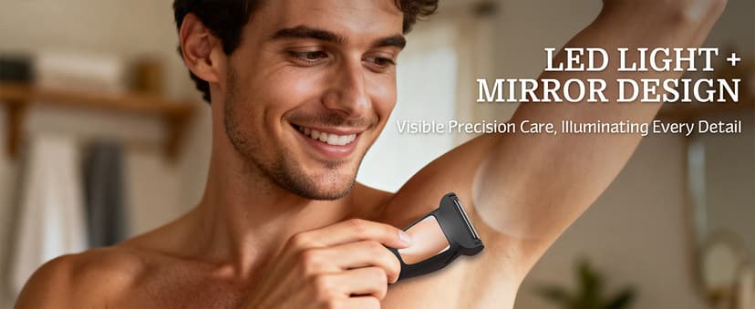 Bikini Trimmer for Women Men, 2 in 1 Electric Razors Shaver, IPX7 Waterproof Body Hair Trimmer with Mirror, LED Light & Display, Painless Pubic Hair Removal, Black