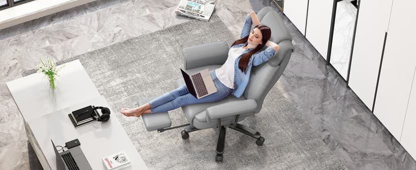 GYI Criss Cross Chair with Wheels, 160°Big and Tall Reclining Office Desk Chair with High Back, Wide Seat, Arms, Footrest, Grey