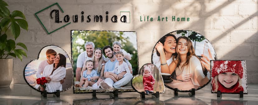 LOUISMIAA Personalized Picture Frame Custom Photo Stone Rock Slate Plaque Frames, Customized Gifts for Mothers Fathers Day Valentine's Day Wedding Birthday Christmas, Heart Shape 5.9x5.9 in B0CWRTPFKL