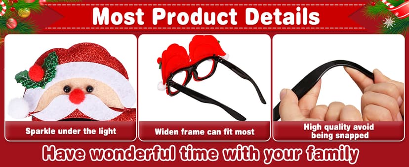 Max Fun 12Pcs Christmas Glasses Glitter Holiday Party Glasses Frames Christmas Decoration Accessories Costume Eyeglasses for Christmas Parties Holiday Favors (One Size Fits All)