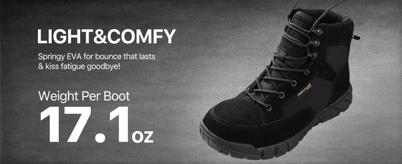 FREE SOLDIER Men's Durable Work Boots 6 Inches Lightweight Waterproof Hiking Boots Suede Leather Tactical Boots