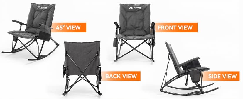 Huskfirm Oversized Rocking Camping Chair Folding Rocking Chair with High Back Padded Outdoor Rocking Chair Heavy Duty Portable Rocker Chair for Camping, Lawn and Patio, Supports Up to 400 lbs, Grey