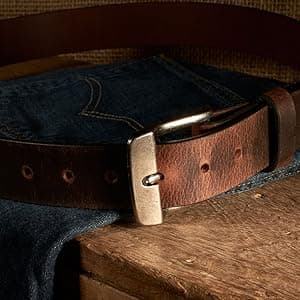 Nohma Leather Men's Leather Belt, Made in USA, Full-Grain Leather, Casual Everyday Wear Belts, Amish Handmade 1.5" Width
