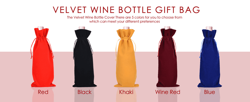 BOOPANREE 4 Pcs velvet wine bags, Wine Champagne Gift Bag With Drawstring,red Wine Drawstring Bottle Bags cloth for housewarming/party/birthday/wedding/bottle decoration bag (Wines Red)