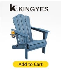 KINGYES Folding Adirondack Chair Set of 2, HDPE All-Weather Patio Chairs with Cup Holder, Wooden Textured Fire Pit Chairs Recliner for Poolside, Backyard, Deck, Navy