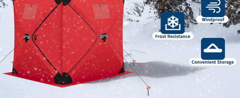 GarveeLife Ice Fishing Insulated Tent, Large Pop-Up Portable Hub-Style Ice Fishing Shelter, 6-7 Person Shelter 68 Square Feet of Fishable Area