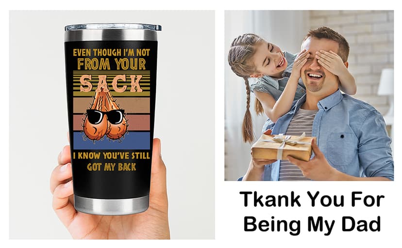 Bonus Dad Gifts - Funny Step Dad Gifts From Daughter, Son, Kids for Christmas Father's Day, Birthday - Best Bonus Dads Travel Coffee Mug 20 oz Tumbler