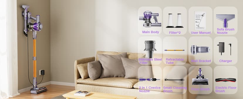 Cordless Vacuum Cleaner, 580W 50Kpa Powerful Stick Vacuum, Up to 70Mins Rechargeable Battery, Vacuum Cleaners for Home Anti-Tangled Lightweight Handheld for Hardwood Floor, Carpets, Pet Hair