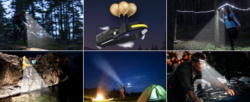 Rechargeable Headlamp 3PCS, 230° Wide Beam Head Lamp, Motion Sensor LED Headlamp Rechargeable, 5Mode Bright Headlamps for Adults, Head Lights for Forehead, Hard Hat Headlight, Camping Essentials Gear