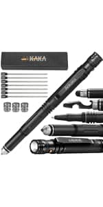 The Most Loaded 6-in-1 Tactical Pen: Solves Other Brands' Weaknesses,Self Defense Tip + Flashlight + Ballpoint + Bottle Opener + Screw Driver + Hexagonal Wrench, 5 Ink Refills + 6 Batteries + Gift Box B07RDGN4HD