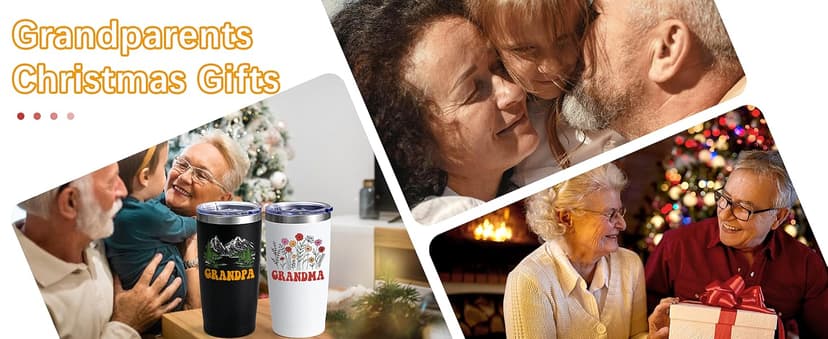 Qtencas Grandma and Grandpa Gifts, Grandparents Christmas Gifts, Grandpa and Grandma insulated Travel Tumbler Set, Gift for Grandparents on Christmas Birthday Anniversary, 20 Oz Black & White