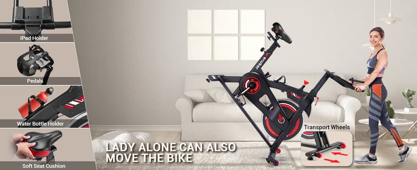 Exercise Bike, WENOKER Stationary Bike for Home, Indoor Bike with Silent Belt Drive, Heavy Flywheel, Comfortable Seat Cushion and Upgraded Digital Display