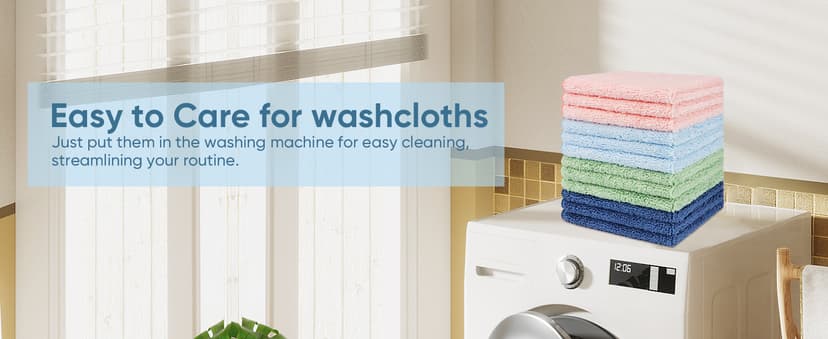 HOMEXCEL Microfiber Washcloths 12 Pack, Highly Absorbent and Soft Face Towel, Multi-Purpose Wash Cloths for Bathroom, Gym, Hotel, Spa and Kitchen, Multicolor 12x12 Inch