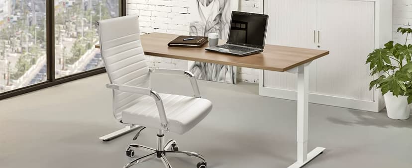Furmax Ergonomic Office Desk Chair, Executive Ribbed Mid-Back PU Leather Conference Room Chair Adjustable Swivel Chair with Arms (1, White)
