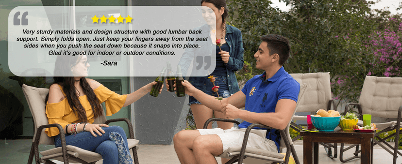 STRONGBACK Folding Patio Chair - Ergonomic Design for Back Pain Relief - 21" Seat Width/300 lb Capacity - Plush Olefin Cushions/Durable Magnesium Alloy Frame - Lightweight/Portable Outside Chairs