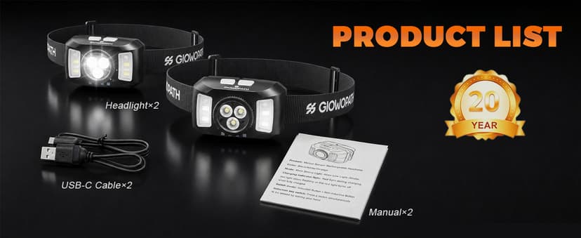 Upgraded Headlamp Rechargeable, Ultra Bright Headlight Flashlight with White Red Light, Motion Sensor Head Lights for Forehead, 6 Modes Head Lamp for Outdoor Camping Running Waterproof (2, Black)