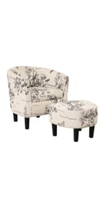 INZOY Accent Chairs with Ottoman Set, Modern Velvet Armchair with Adjustable Backrest, Comfy Lounge Chair for Living Room Bedroom, Beige