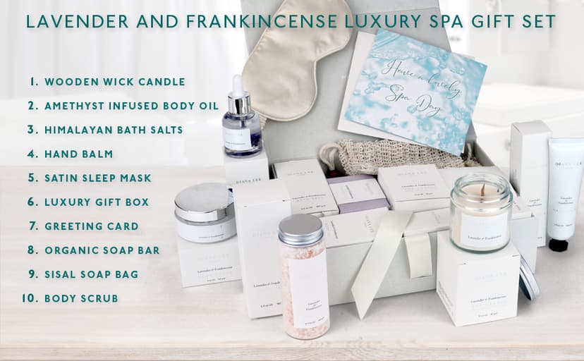 Luxury Spa Gift Basket for Women - 10 Relaxing Spa Birthday Gifts for Women with Lavender. Bridal Shower Gifts for Woman with Self Care Kit. Get Well Soon Package for Mother Sister.