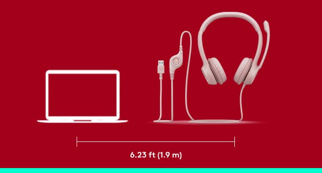 Logitech H390 Gaming Headphones, Wired Headphones with Mic, USB Headset with Microphone for PC, Noise Cancelling Microphone for Video Meetings, Music, Gaming - Rose