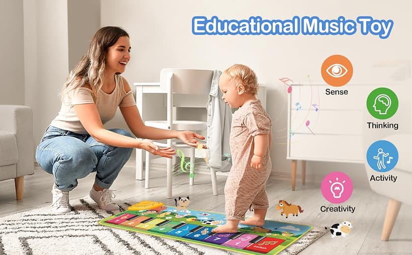 FOKI Floor Piano Mat for Toddlers, Baby Kid Sensory Educational Dancing Keyboard Carpet Animal Sounds Blanket Touch Playmat Musical Mats Birthday Toddler Toys for 1 2 3 4 5 Year Old Boy Girl Gifts