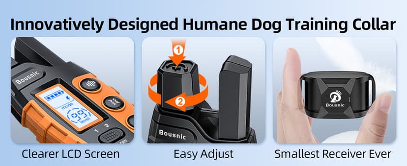 Bousnic Dog Shock Collar - 3300Ft Dog Training Collar with Remote for 5-120lbs Small Medium Large Dogs Rechargeable Waterproof e Collar with Beep (1-8), Vibration(1-16), Safe Shock(1-99) (Orange)