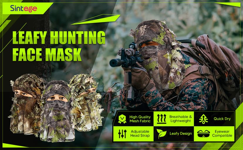 Sintege 3 Pieces 3D Camo Turkey Hunting Face Mask Camouflage Leafy Hat Ghillie Face Covering 3D Full Cover Camo Headwear Turkey Hunting Gear Accessories