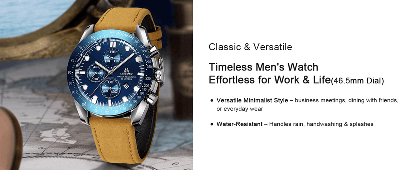 LN LENQIN Mens Watches Leather Watch Analog Quartz Watch for Men Luminous Luxury Fashion Business Casual 30M Waterproof Men's Wrist Watches with Date