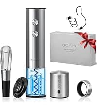 CIRCLE JOY Rechargeable Wine Opener Electric Wine Bottle Opener 7-in-1 Wine Gift Set with Electric Vacuum Pump, Charging Station, Foil Cutter, Wine Aerator Pourer and 2 Wine Stoppers