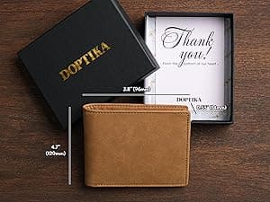 DOPTIKA Minimalist Brown Leather RFID Protected Bi-Fold Wallet for Men, Husbands