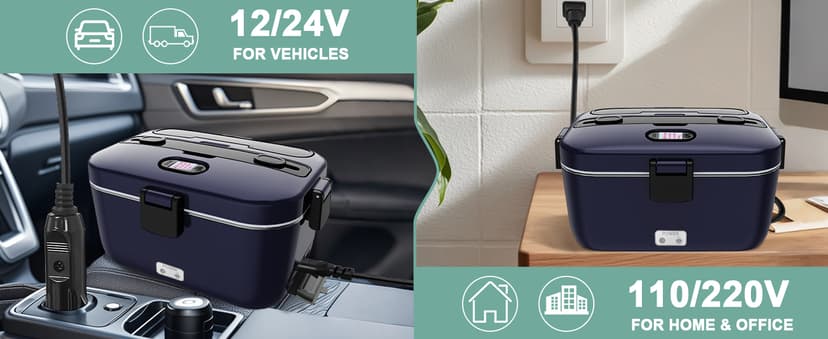 100W Fast Heating, Portable Food Heater for Car, Truck, Office, Work, Travel, Construction Site, Gifts, 12/24V/110-230V DUPASU Electric Lunch Box Food Warmer, 1.8L Heated Lunch Box for Adults B0DXYYG8Q4