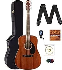 Fender CD-60S Solid Top Dreadnought Acoustic Guitar - All Mahogany Bundle with Hard Case, Tuner, Strap, Strings, Picks, and Austin Bazaar Instructional DVD