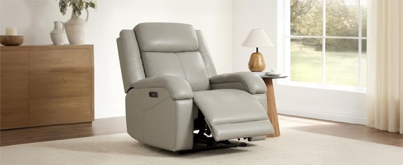 Watson & Whitely Genuine Leather Power Recliner Chairs for Adults, Wall Hugger RV Recliner with Power Headrest & Charging Ports, Electric Recliner Sofa Chair for Living Room, Grey