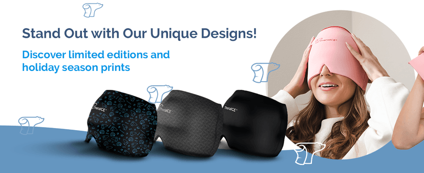 TheraICE Headache Relief Cap, Migraine Ice Pack Mask Products, Women Cooling Gel Hat, Face Cold Compress Head Wrap for Her Stress. Great Birthday Gift for Mom, Sister, Grandma, Girlfriend, & Teacher