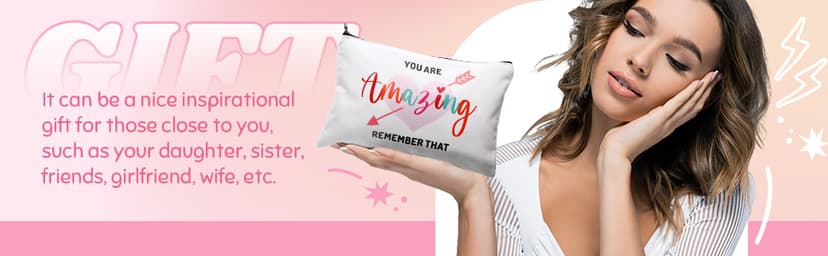 Chunful 10 Pieces Inspirational Canvas Makeup Bags for Women Graduation Gift Rainbow Canvas Cosmetic Bags Bulk with Zipper Friendship Gift Travel Toiletry Pouch(Moon Style)