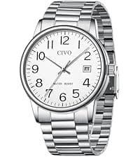 CIVO Analog Mens Watches Silver: Wrist Watches with Date Easy to Read - Dress Stainless Steel Watch for Men Gifts for Husband Father at Birthday Anniversary