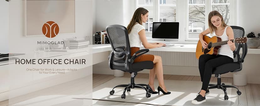 Mimoglad Ergonomic Office Chair - Desk Chair with Flip-up Armrests & 135° Recline, Adjustable Lumbar Support - Space-Saving Task Chair for Business/Team Office & Home (Black, 350lbs)