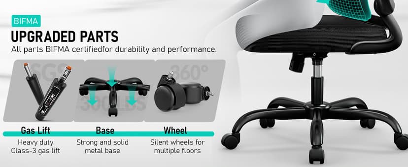BESTFAIR High Back Ergonomic Office Chair, Breathable Mesh Desk Chair with Lumbar Support, Adjustable Headrest, Flip-up Armrests, Computer Gaming Chair, (Black)