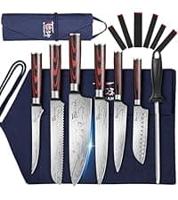 360° Rotatable Block, Japanese Style Chef Knife & Steak Knife Set with Sharpener, Wood Handle, Damascus Pattern, Ideal Gift SYOKAMI 14-Piece Kitchen Knife Set with Magnetic Block, New for 2026 B0CB122YV5