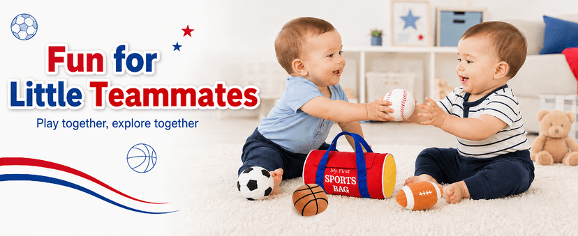 KMUYSL Baby Toys 0-12 Months, My First Sports Bag Plush Toy - 4 Sensory Balls Soft Toys with Crinkle, Rattles for 0-3-6-9-12 Month Newborn Infant, 1st Birthday for Babies Boys Girls Age 1