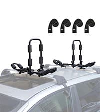 Leader Accessories Folding Kayak Rack 4 PCS/Set J Bar Car Roof Rack for Canoe Surf Board SUP On Roof Top Mount on SUV, Car and Truck Crossbar with 4 pcs Tie Down Straps