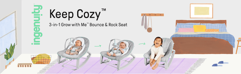 Ingenuity Keep Cozy 3-in-1 Grow with Me Vibrating Baby Bouncer, Seat & Infant to Toddler Rocker, Vibrations & -Toy Bar, 0-30 Months Up to 40 lbs (Weaver)