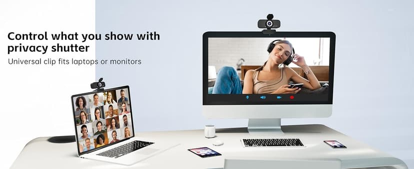 Gohero Full HD 1080P Video Webcam, Noise Cancellation, Privacy Cover, Wide-Angle Lens, Auto Light Correction, Plug & Play USB Webcam for Laptop, Desktop, PC, Mac, Zoom, Skype Pro Series