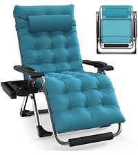 Slendor Oversized Zero Gravity Chairs XXL, 33In Padded Zero Gravity Lounge Chair, Lawn Recliner, Folding Patio Reclining Chair w/Aluminum Alloy Lock, Headrest, Cup Holder, Support 500lbs, Black