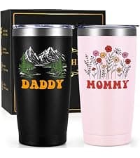 Qtencas Grandma and Grandpa Gifts, Grandparents Christmas Gifts, Grandpa and Grandma insulated Travel Tumbler Set, Gift for Grandparents on Christmas Birthday Anniversary, 20 Oz Black & White
